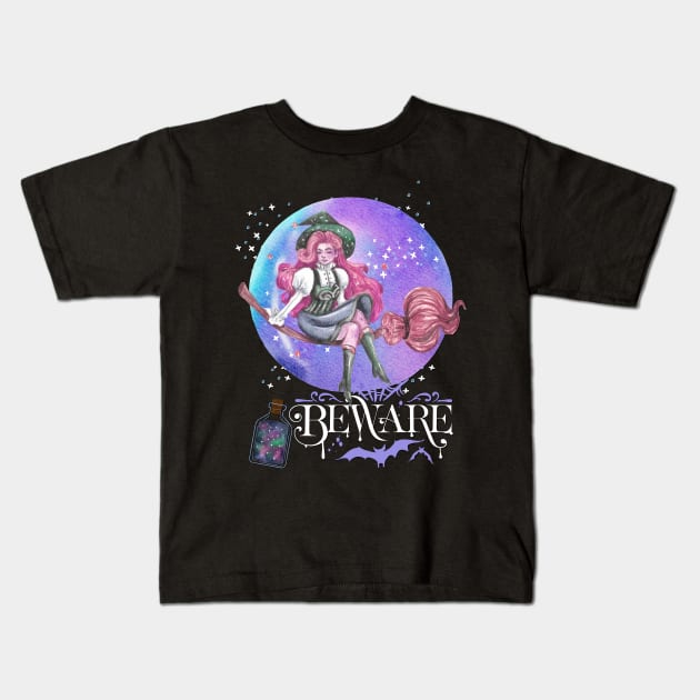 Magic Witch Tarot cards Beware potion witchy hat Witchcraft astrology Halloween Kids T-Shirt by BoogieCreates